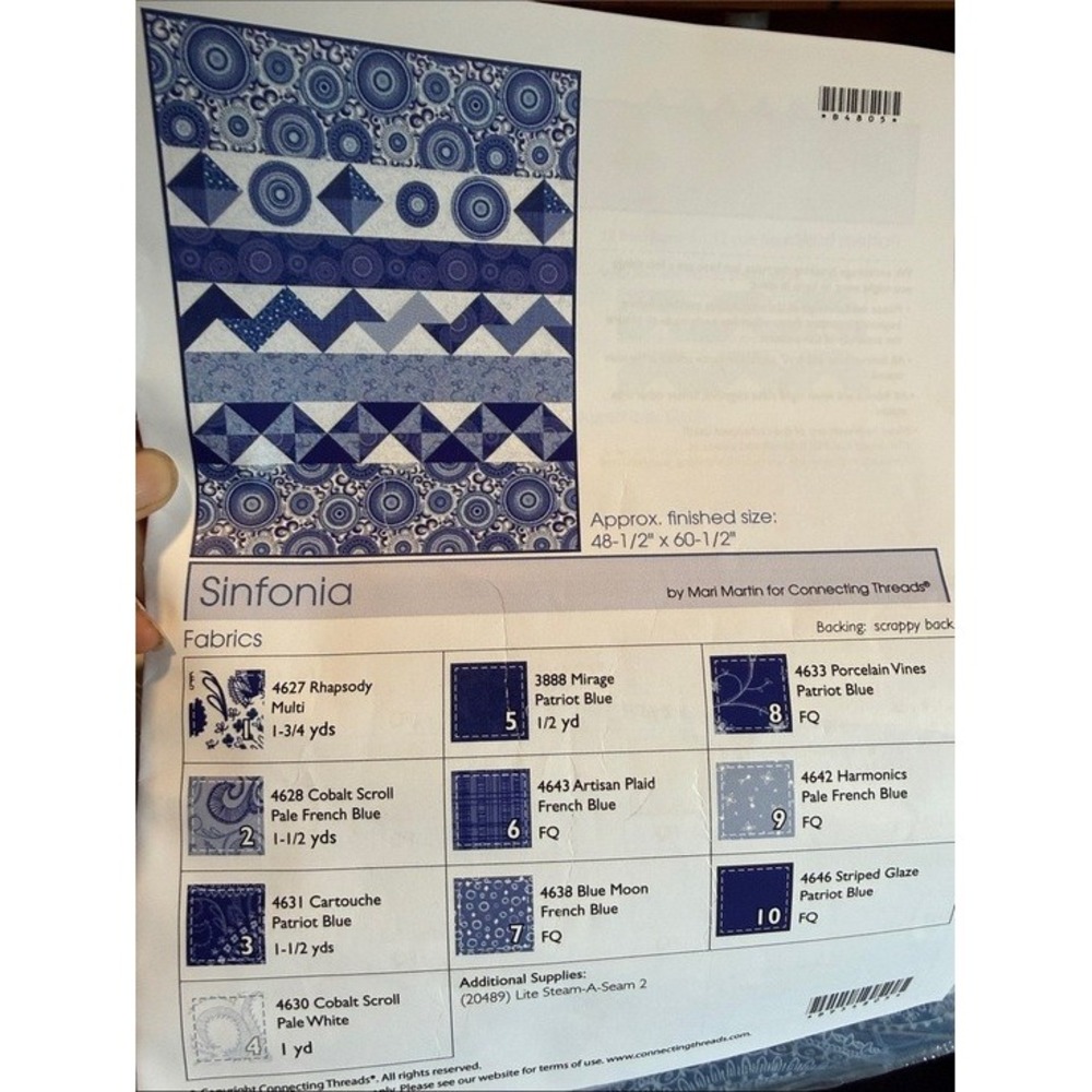 New Connecting Threads Sinfonia Lap Quilt Kit Blue White Cotton 48.5x60.5in - Picture 5 of 6